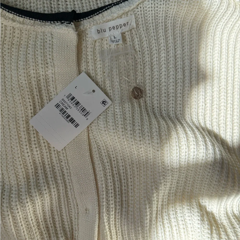 Blu Pepper Contrast Trim Sweater Cream - Picture 3 of 3